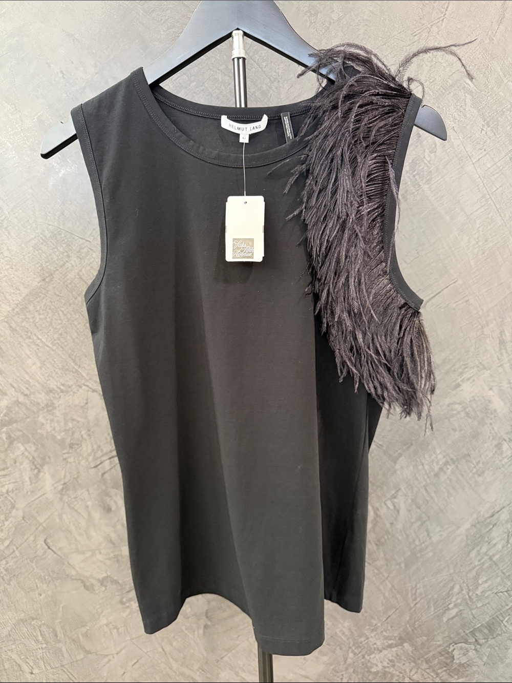 NWT Helmut Lang Black Sleeveless Tank with Feather Shoulder Detail size M